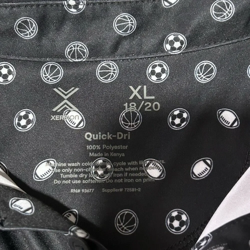 Xersion Boys Black Quick Dri Sports Printed Polo Shirt Sz Youth XL 18/20 NWT